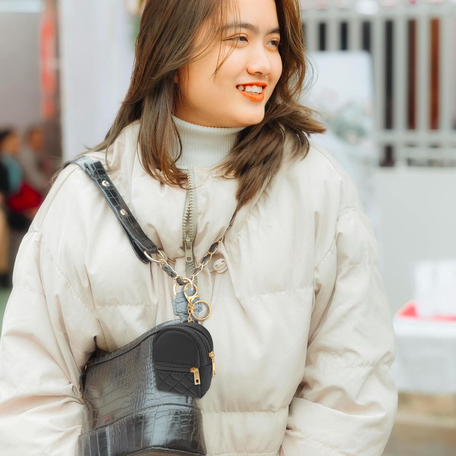 4 Pcs Mini Backpack Cosmetic Bag Keychain PU Leather Lipstick Holder Cute Case Coin Purse Wallet Card Holder Data Cable Organizer Zipper Pouch Portable Travel Storage Bag for Women, Multicolor - Image 4