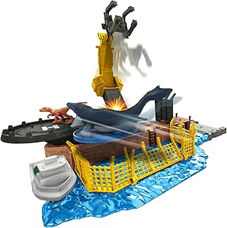 Jurassic World Dominion Minis Mosasaurus Mayhem Playset with 2 Mini Dinosaur Figures, Multiple Play Areas, Launchers and B...