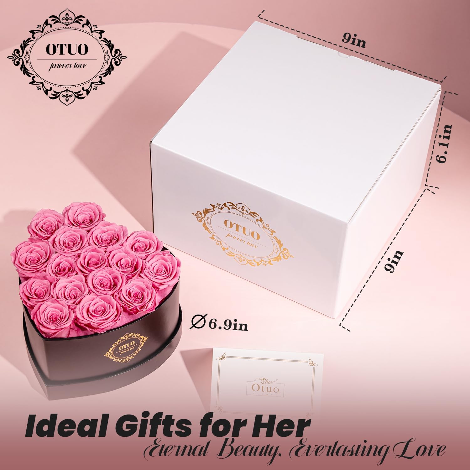 16 Preserved Roses in Heart-Shaped Box, Flowers for Delivery Prime Last up 2 Years, Real Forever Flowers for Wife, Girlfriend, Mother, Eternal Roses for Anniversary - Pink - Image 2