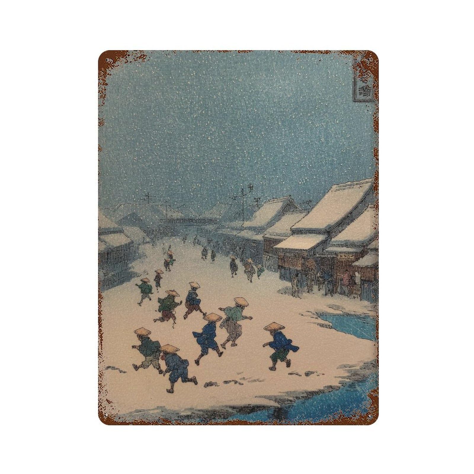 xiaoxiaoshen Japanese Village Snow Scene. Ukiyo Wall Decor Art Metal Tin Poster Modern Home Decor Art Home Bar Shop Decorations Vintage Sign 40x30cm