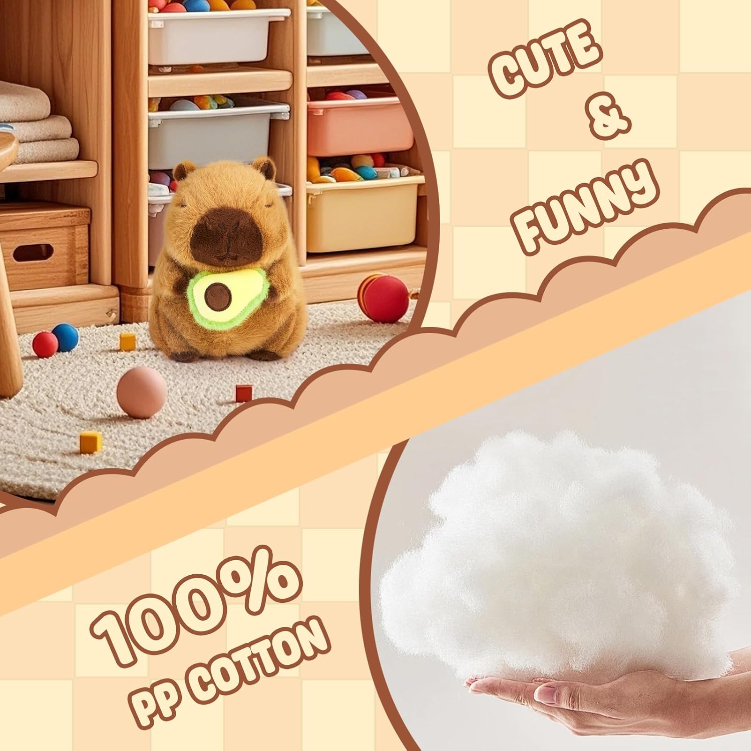 Athionsu 9’’ Capybara Plush with Avocado Soft Stuffed Animal Toy, Cute Kawaii Plush Pillow Gift for Kids Boys and Girls, Adults