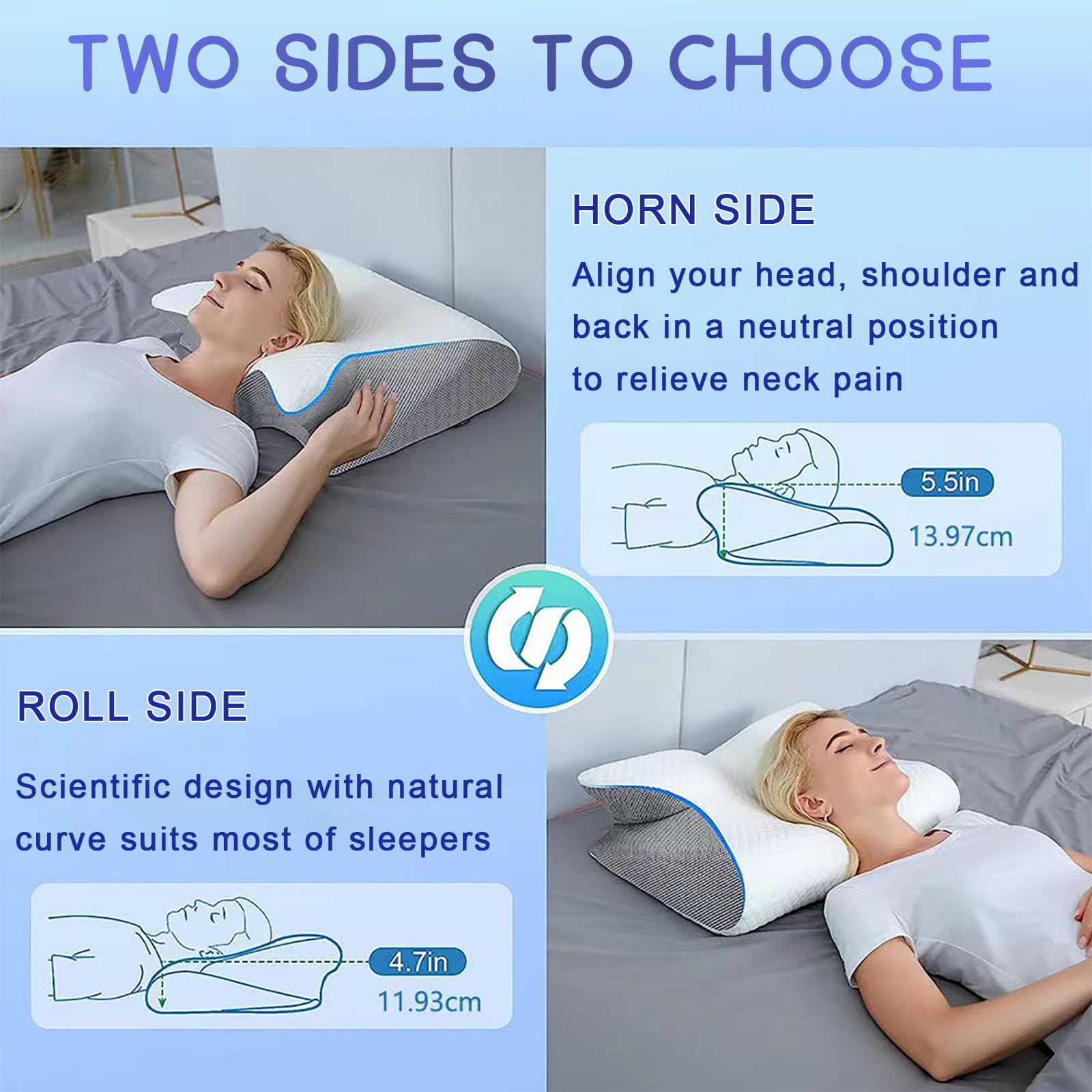 Pillow Daddy Schlafkissen, Kissen für Nackenschmerzen Memory Foam Nackenkissen, Ergonomisches Anti Schnarch Kissen für Rücken, Bauchschläfer, Atmungsaktiv Waschbar, Inklusive 2 Bezüge (Grau)