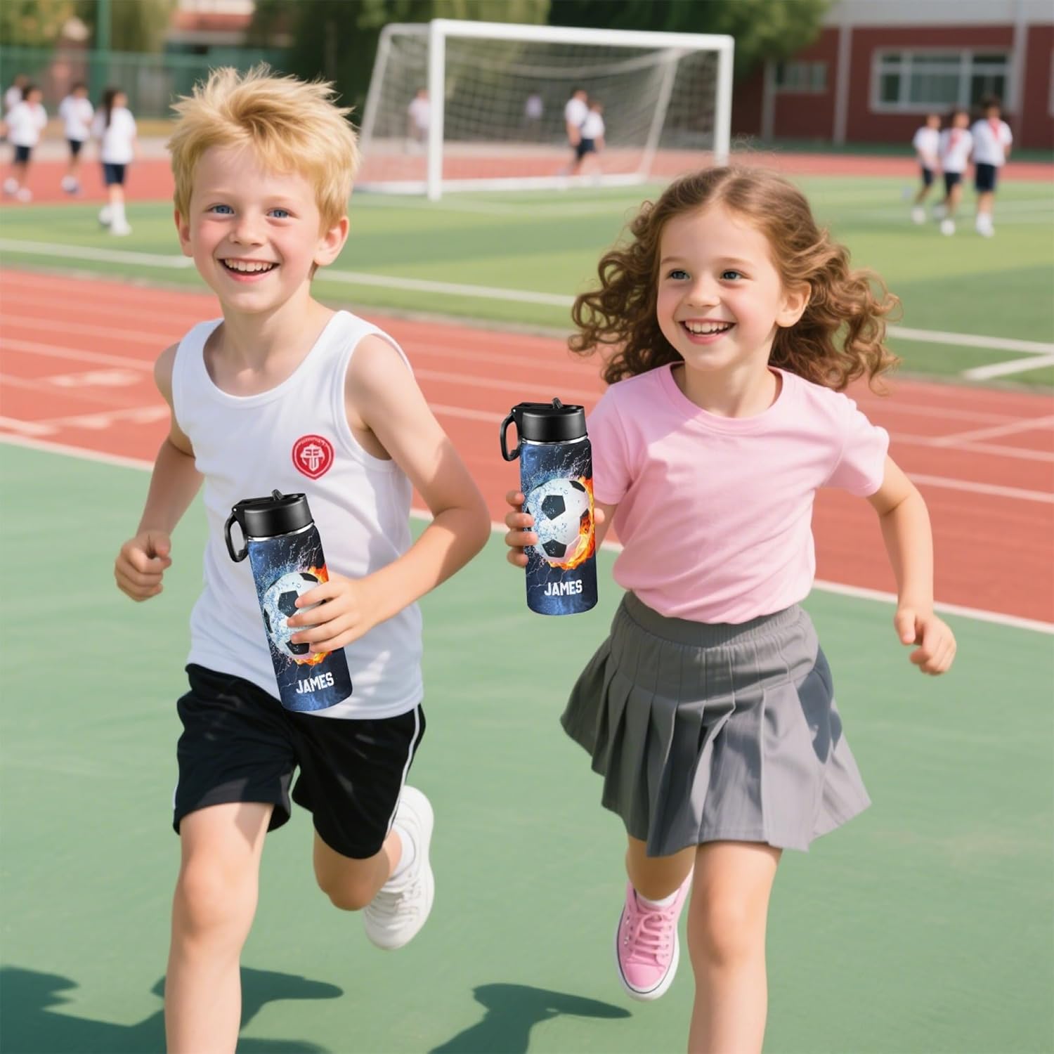 Customized Kids Insulated Bottle, Personalized Water Bottle with Name, Stainless Steel Thermo with Straw, Suitable for Boys,18 ounces - back-to-school gift（New Soccer） - Image 8