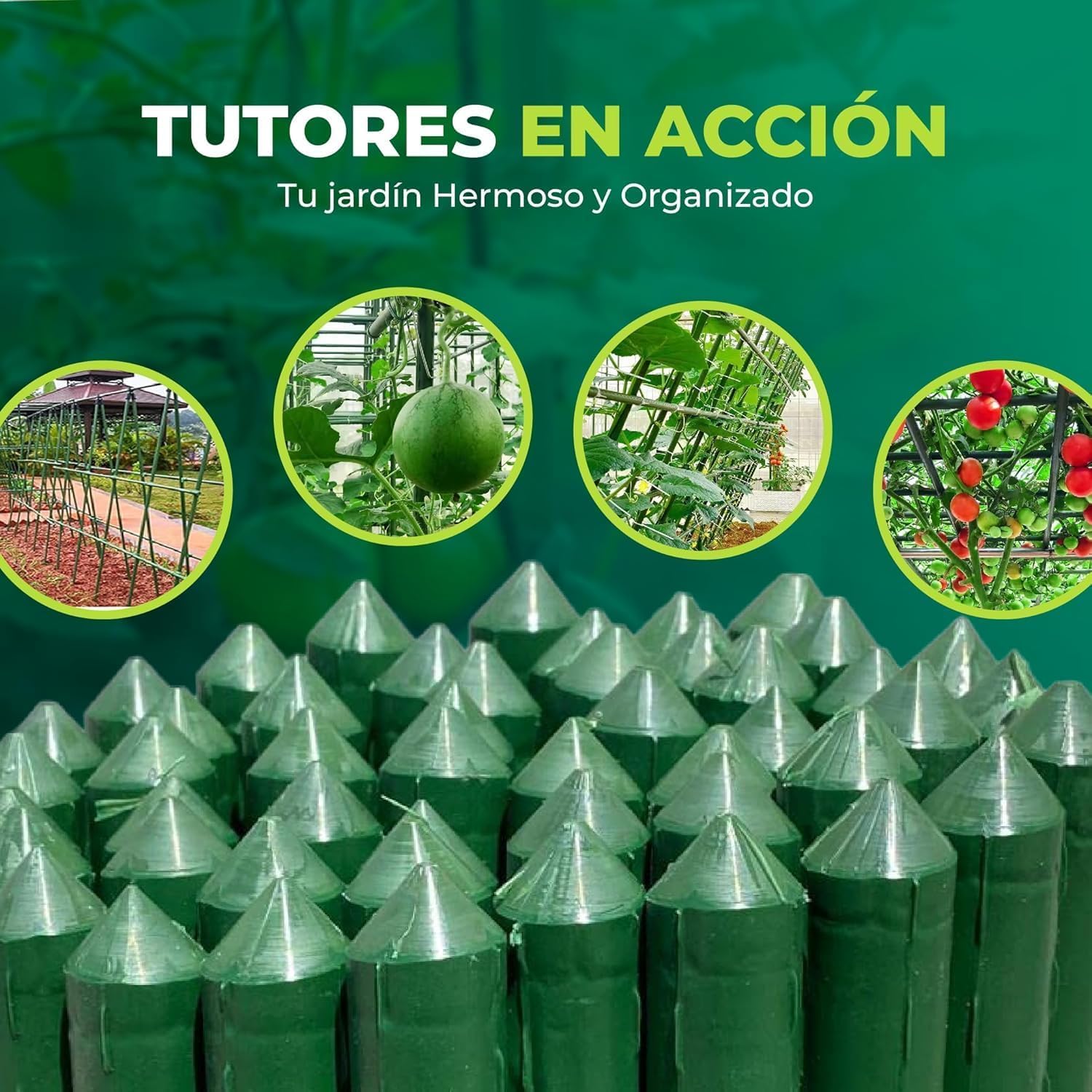 CONTROL GARDEN Pack 30 Tutores de Acero Plastificado para Plantas 150cm Ø 9 mm | Varillas Crecimiento Plantas | Soporte Cultivos Apto Interior y Exterior (30)
