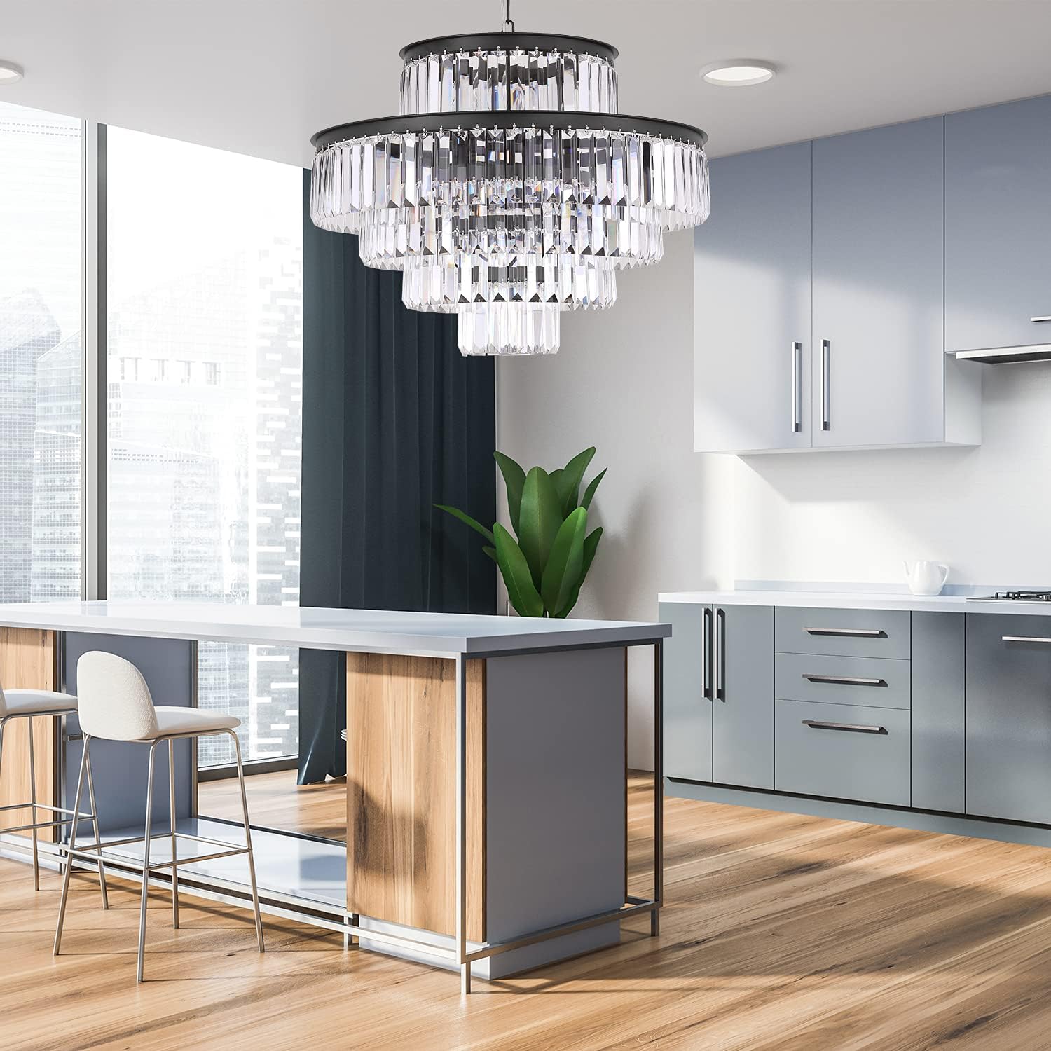 GMlixin Black Modern Crystal Chandelier Pendant Ceiling Lights Chandeliers Lighting Fixture for Dining Living Room Foyer Hallway 12-Lights (Dia 24 Inch) : Everything Else