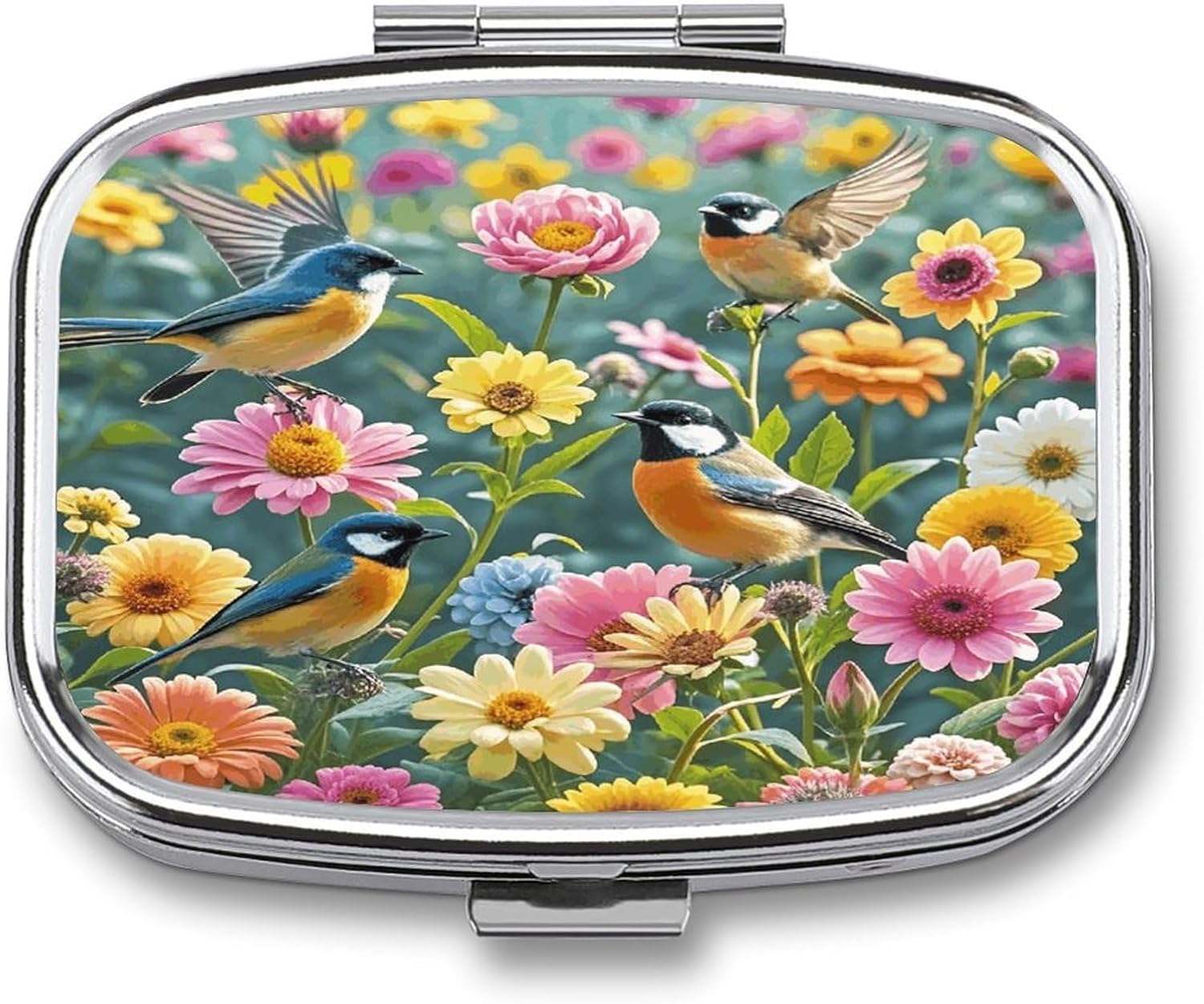 Birds and Flowers Travel Pill Organizer Pill Case