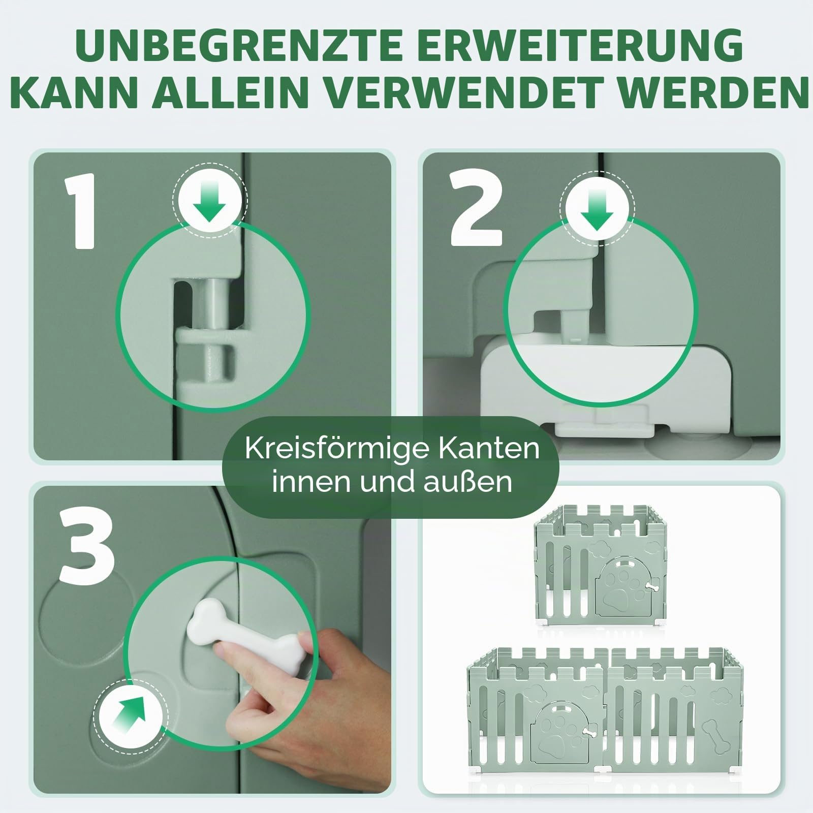 Hundelaufstall mit Tür, 6-Panel Indoor-Welpenlaufstall, Starker Kunststoff-Kleintiersicherheitszaun Hundelaufstall, Rutschfestes und Sicheres Haustiergitter, Grün