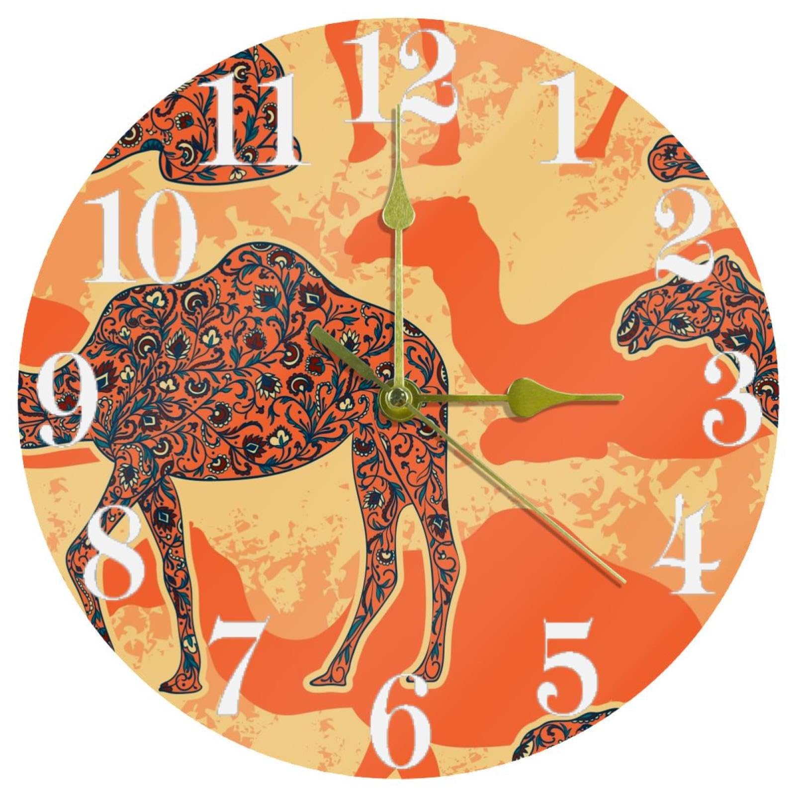 Horloge murale ronde quartz silencieuse décor chameau oriental pour salon et bureau