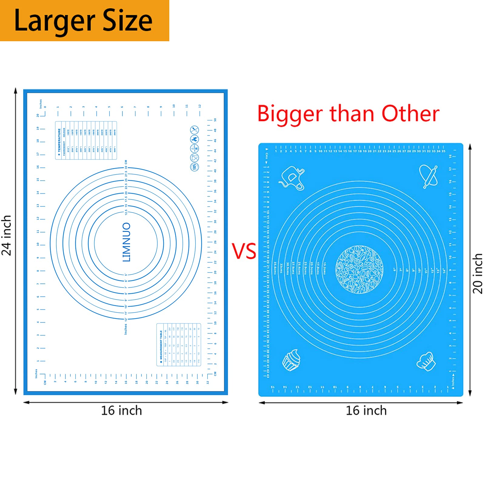 Silicone Pastry Mat Extra Thick Non Stick Baking Mat, Non-Slip Baking MatFondant Mat,Counter Mat,Silicone Dough Rolling Mat - Image 4