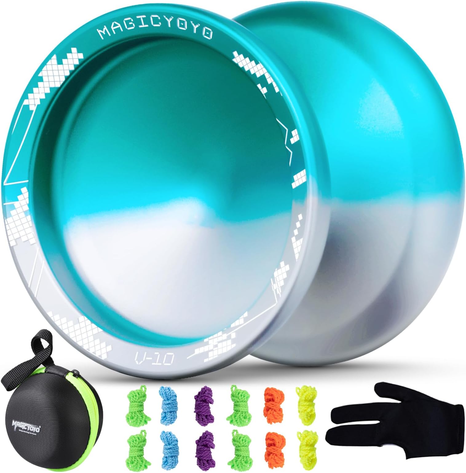 YOSTARV10 Yoyo Pro Unresponsive Yoyo for Kids Beginner, Finger Spin Tricks Yoyo Professional for Adults with 12 Yo-yo Strings + Yo yo Case Bag + Yoyo Glove (Blue Sliver Gradient)