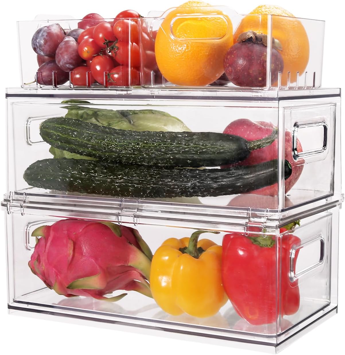 Abiudeng 4 PACK Stackable Refrigerator Organizer Bins with