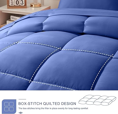 Miniatura 7 de Newspin Juego de edredón de 5 piezas, tamaño individual en una bolsa, color azul real, ligero para todas las estaciones, ultra suave, con edredón,