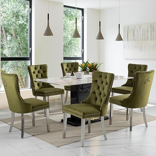 Miniatura 129 de SoarFlash Juego de 6 sillas de comedor de terciopelo, silla lateral de respaldo alto, silla lateral moderna tapizada de alta gama con capitoné y