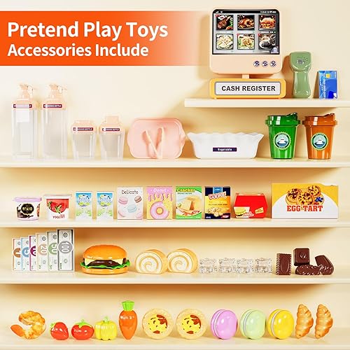 Miniatura 6 de Play Food Store Juguetes para niños, tienda de comestibles de juego de simulación con caja registradora para niños con pedido de voz con pantalla