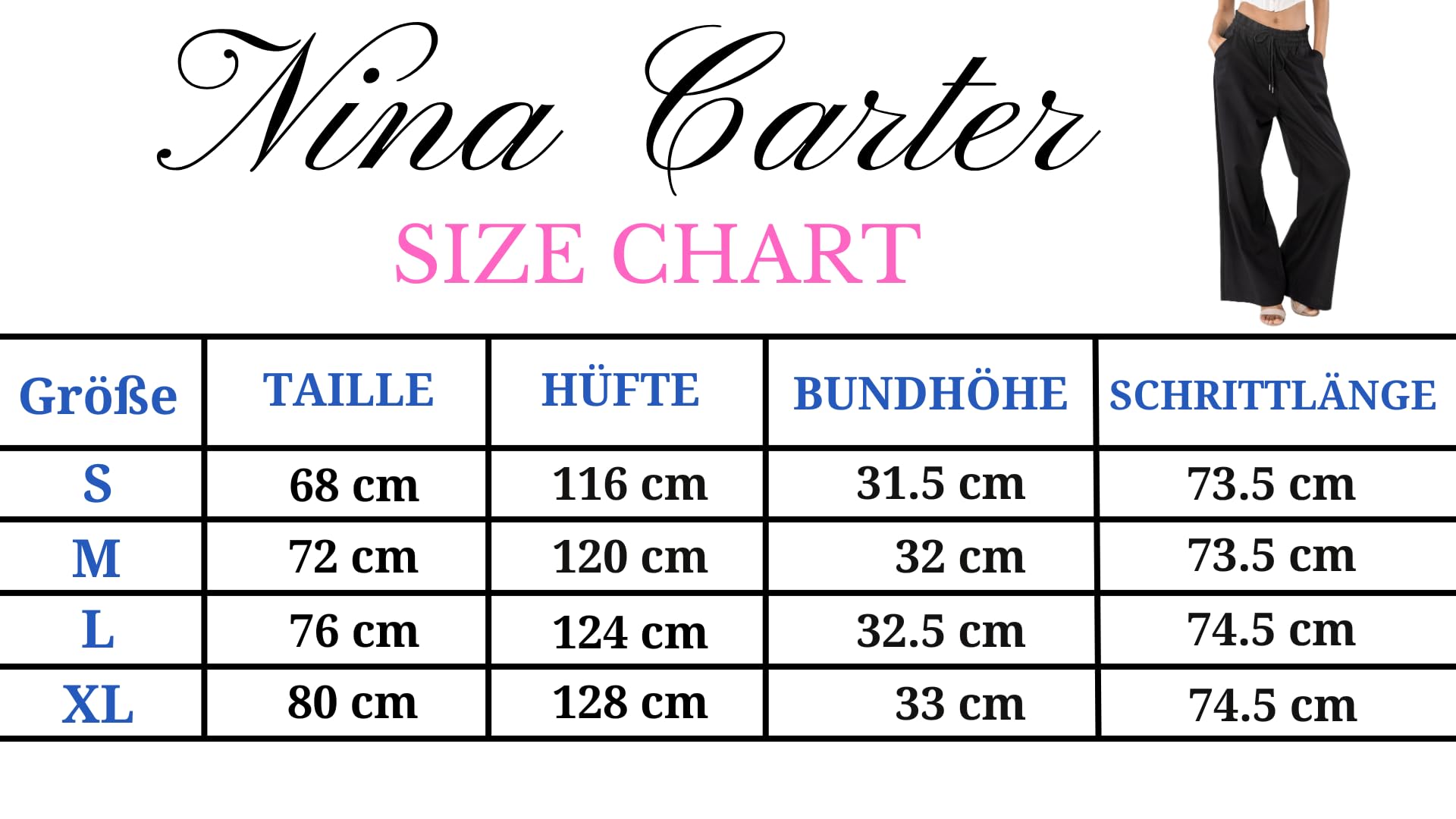 Nina Carter A001 Pantalon d'été léger et large pour femme en mélange de coton stretch, taille élastique, aéré et respirant, coupe ample, aspect lin
