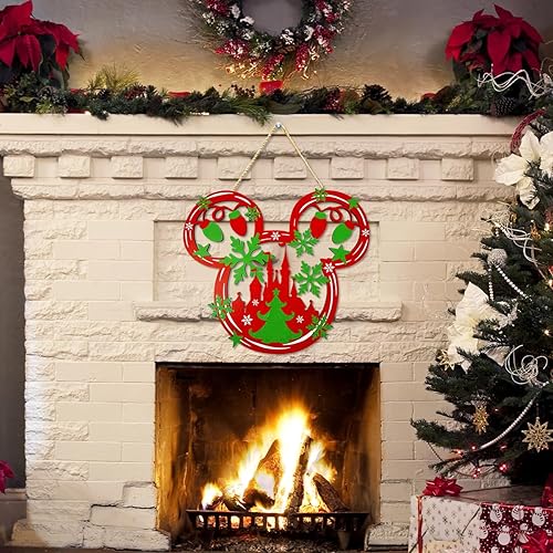 Miniatura 3 de Letrero colgante de madera de ratón para puerta de Navidad, adornos de Navidad, letrero de bienvenida para puerta delantera, letrero colgante de