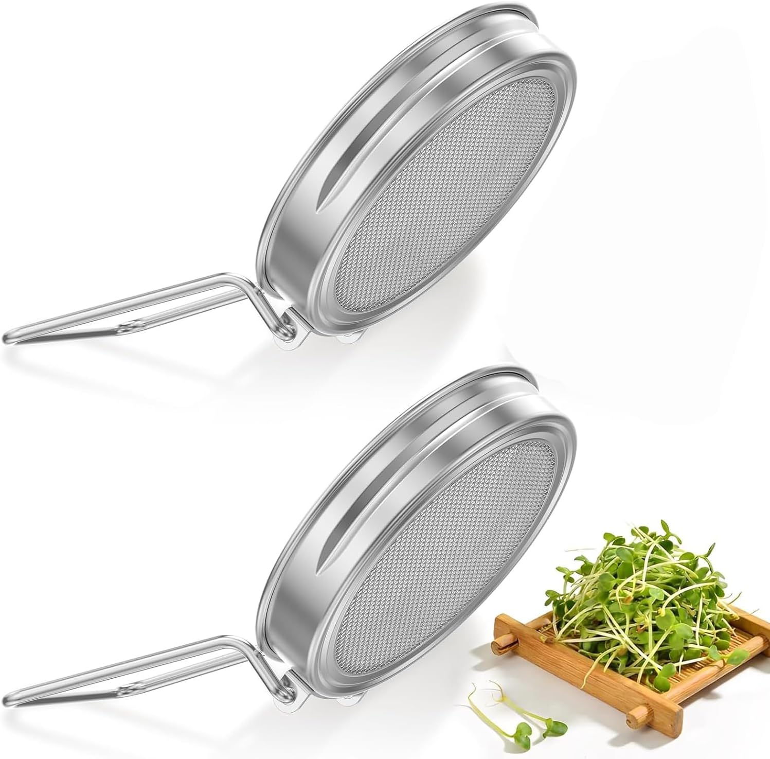 2Pack Sprouting Lids for Wide Mouth Mason Jars, Reusable Stainless Steel Screen Bean Sprouts Growing Lid for Seed Germination, Ideal for Bean and Alfalfa Sprouts