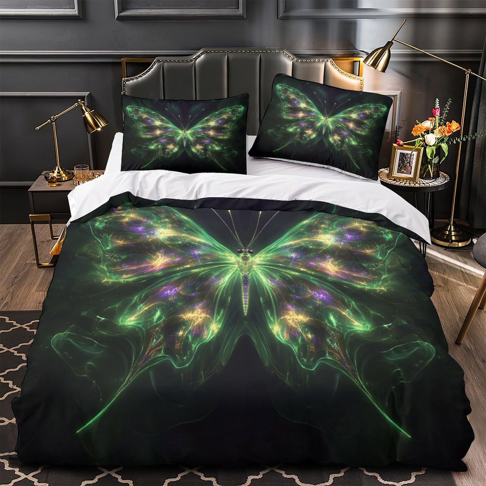 Housse de couette papillon numérique 3D fractale néon drap de couette microfibre léger 200x200