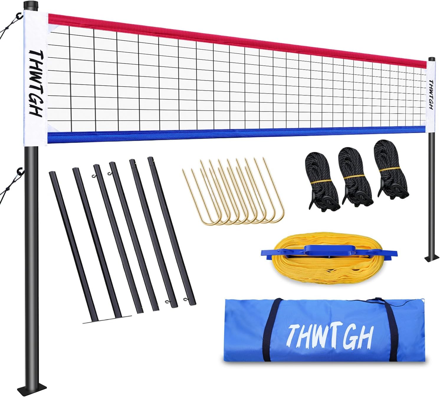 2025 Upgraded Portable Outdoor Volleyball Net Set with Adjustable Height Aluminum Poles, Volleyball Net for Backyard, Anti-Sag Design, Portable Volleyball Net for Backyard,Grass and Beach