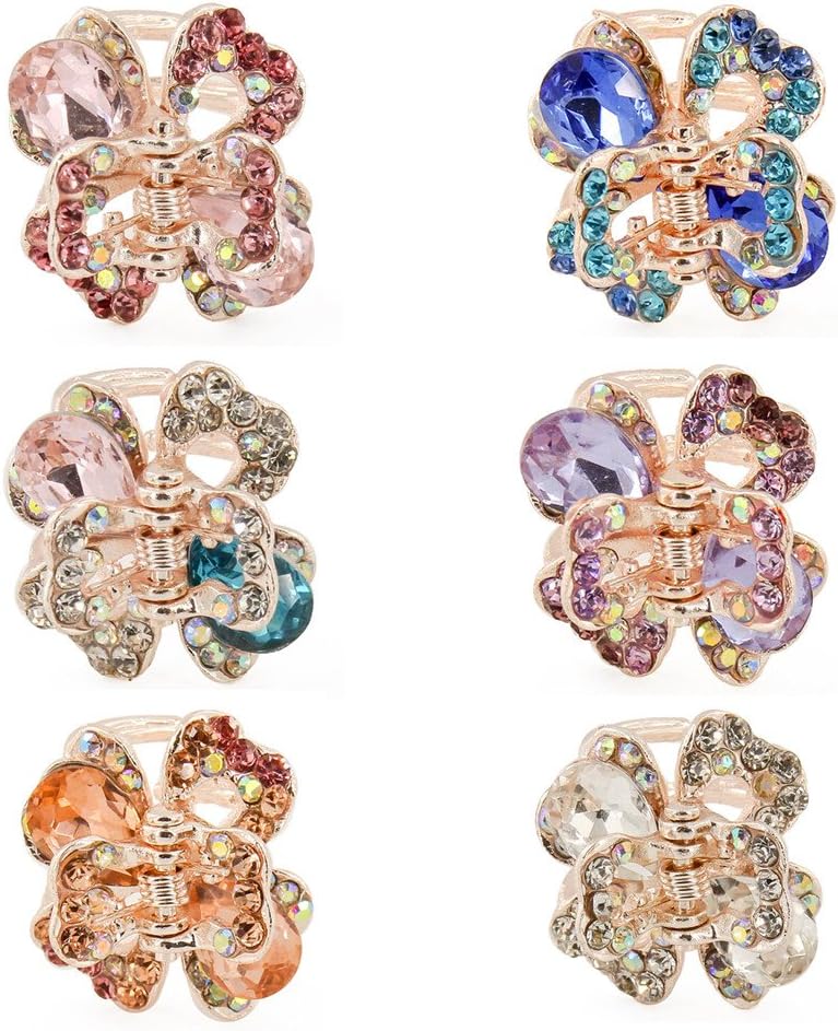 Yeshan Rhinestone and Crystal Metal Jaw Claw Hair Clip,Small Butterfly Design Barrettes for Women,pack of 6.