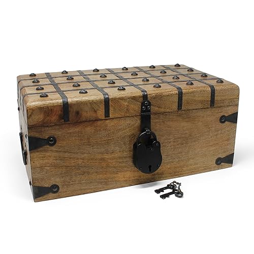 Nautical Cove Treasure Chest Wooden Box with Antique Iron Lock