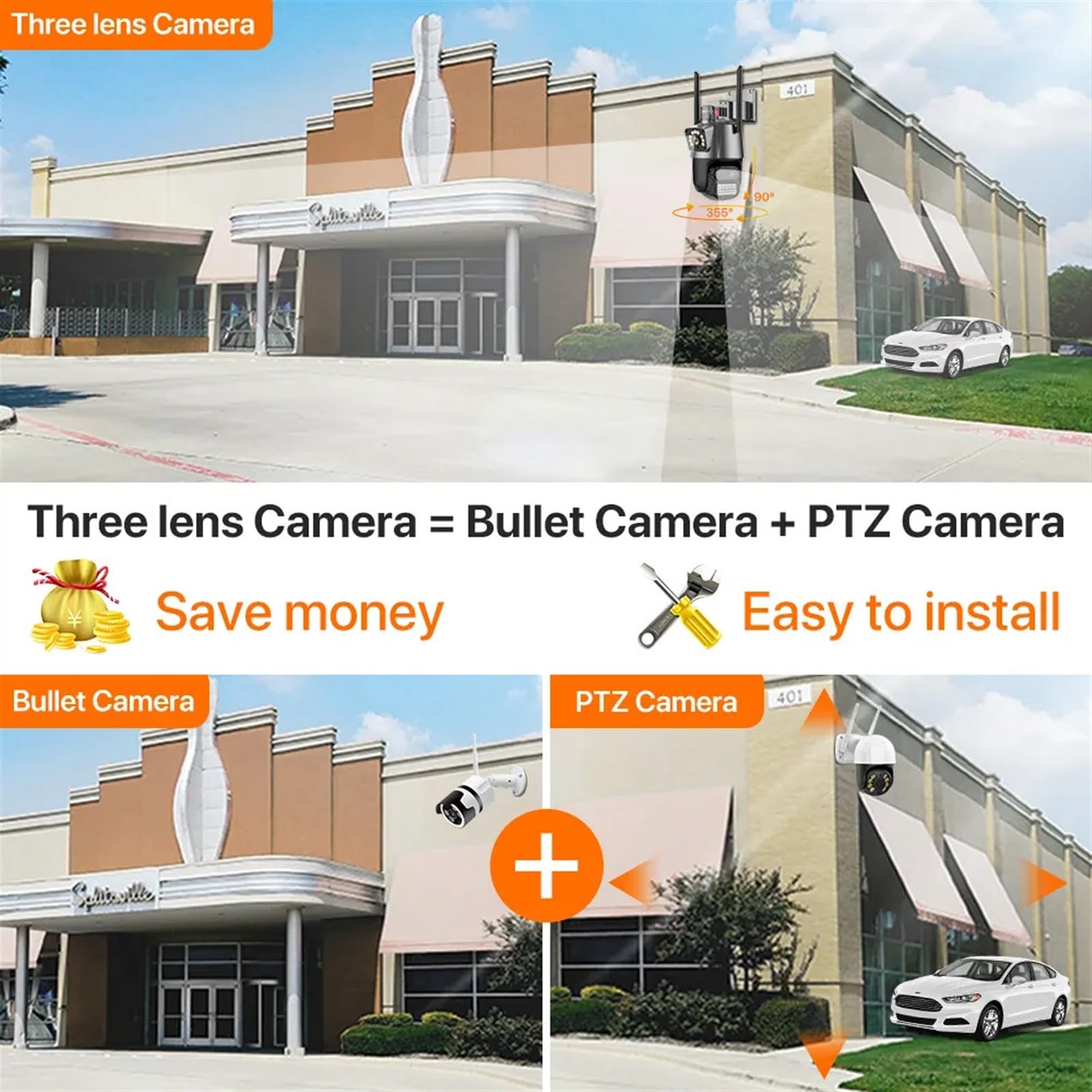 Kamery Monitoringu, Kamera PTZ 9MP 4K 8X zoom hybrydowy 6MP kamera IP na zewnątrz trzy obiektywy podwójny ekran kamera bezpieczeństwa automatyczne śledzenie nadzoru(9MP Camera Add 32G)
