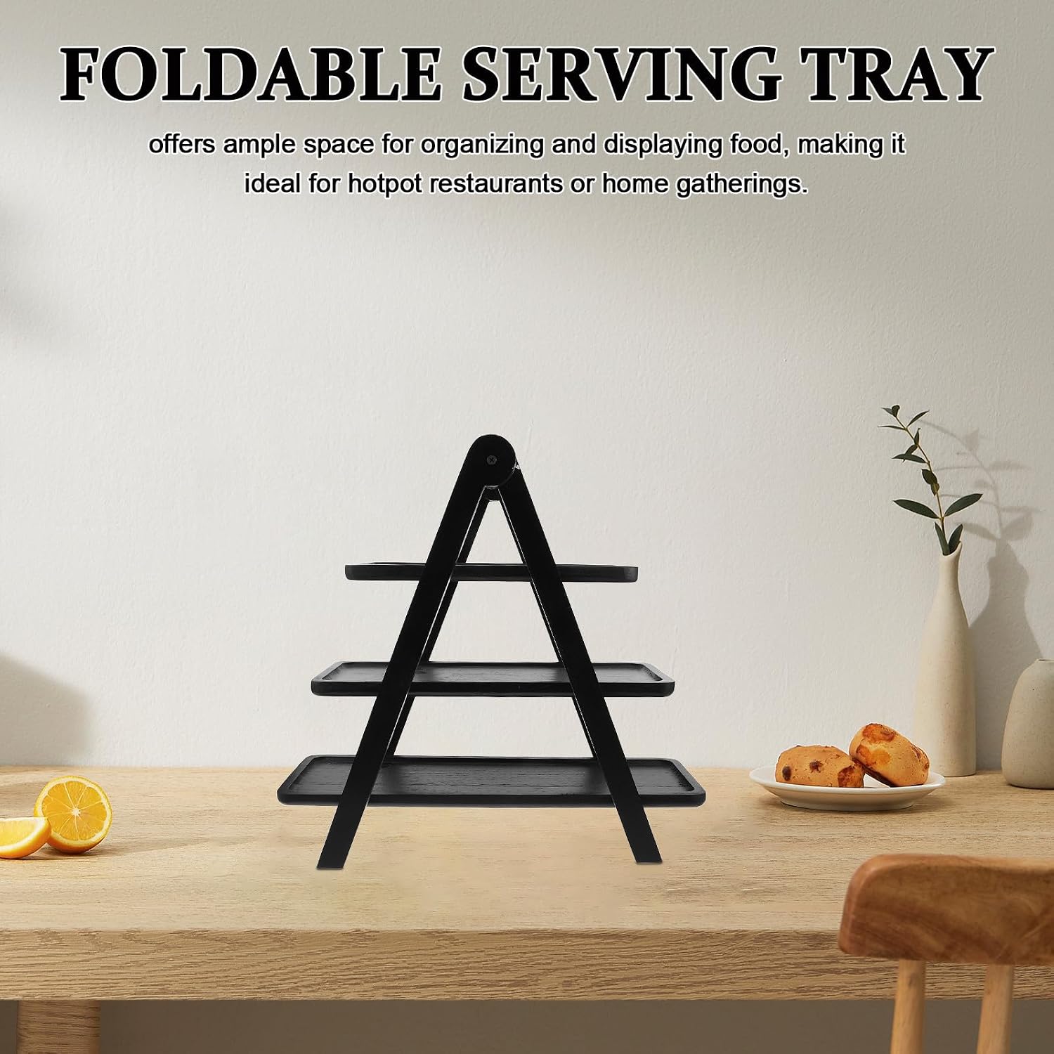 Foldable Three Tier Wooden Serving Tray Stand for Snacks
