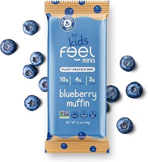 Feel Bar Minis – Kids Protein Bars | Blueberry Muffin | 10g Plant Protein | 100 Calories | No Added Sugar | + Daily Veggies | Gluten Free, No Nuts, No Soy, No Dairy, No Grains (12 Pack)