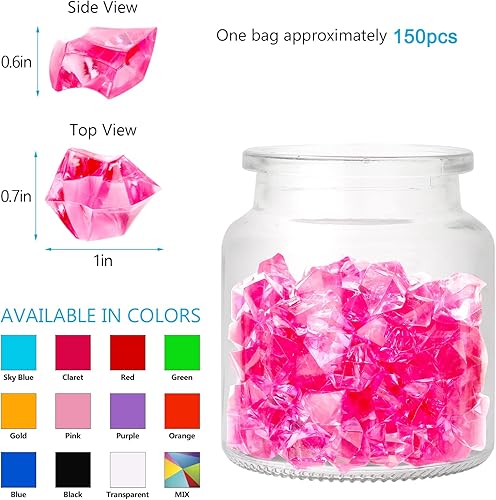 Miniatura 2 de TeeLiy 150 piezas de cristales acrílicos de roca de hielo triturados de fushsia, gema del tesoro, hielo falso de plástico para decoración de