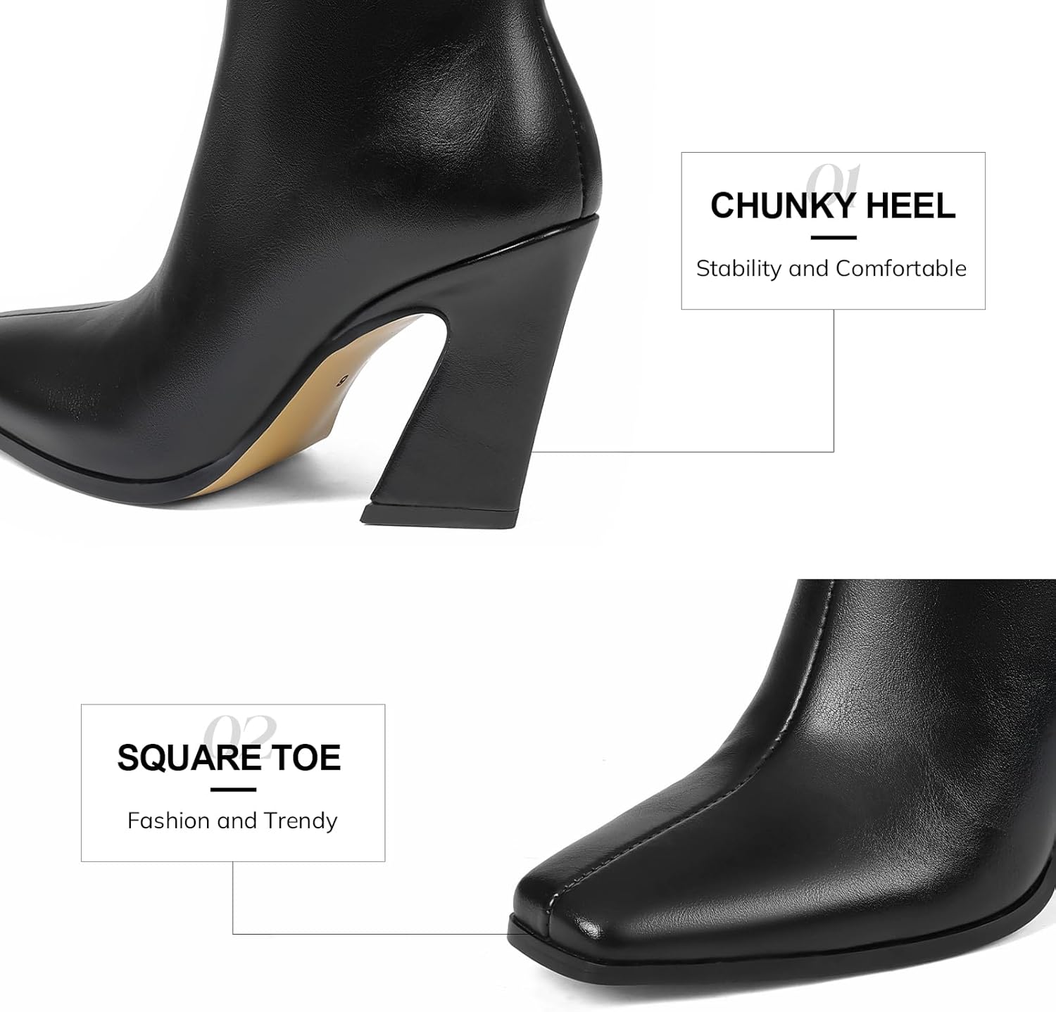 Celbreez Knee High Boots Fall Tall Boots for Women Wide Calf Side Zip Long Black Leather Boots Square Toe Chunky Heel Long Boots 2025 Party Dating Casual Outfits Dress Shoes - Image 4