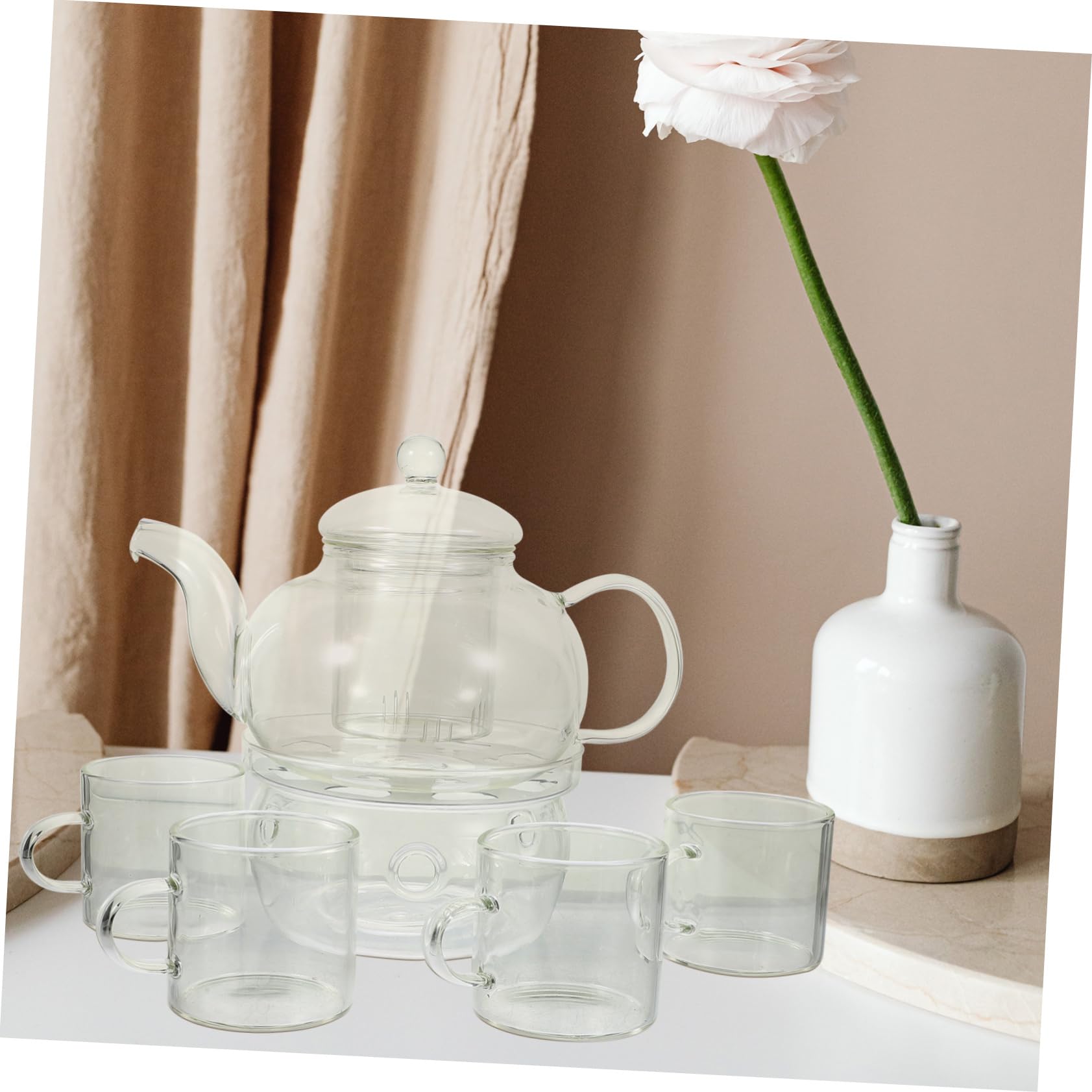 ULTECHNOVO Hitzebeständiges Teeservice aus Glas mit Teekanne Tasse und Kerzenhalter Anti Scalding Funktion Elegantes Design für Chinesische Kung Fu Tee Zeremonien