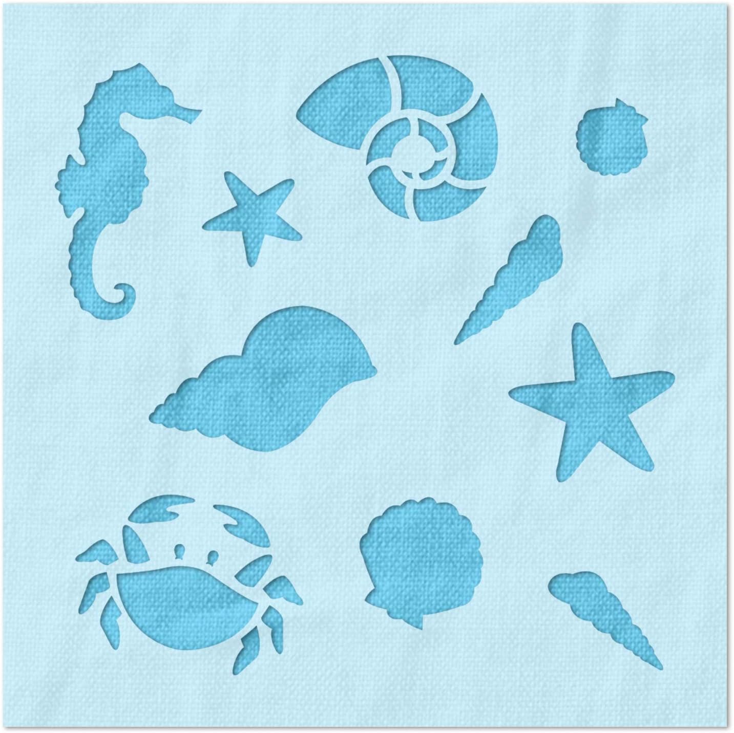 Stencil Stop Ocean Symbols Pattern Stencil - Reusable for DIY Projects, Painting, Drawing, Crafts - 14 Mil Mylar Plastic (2", 3", and 4", 2 Each)