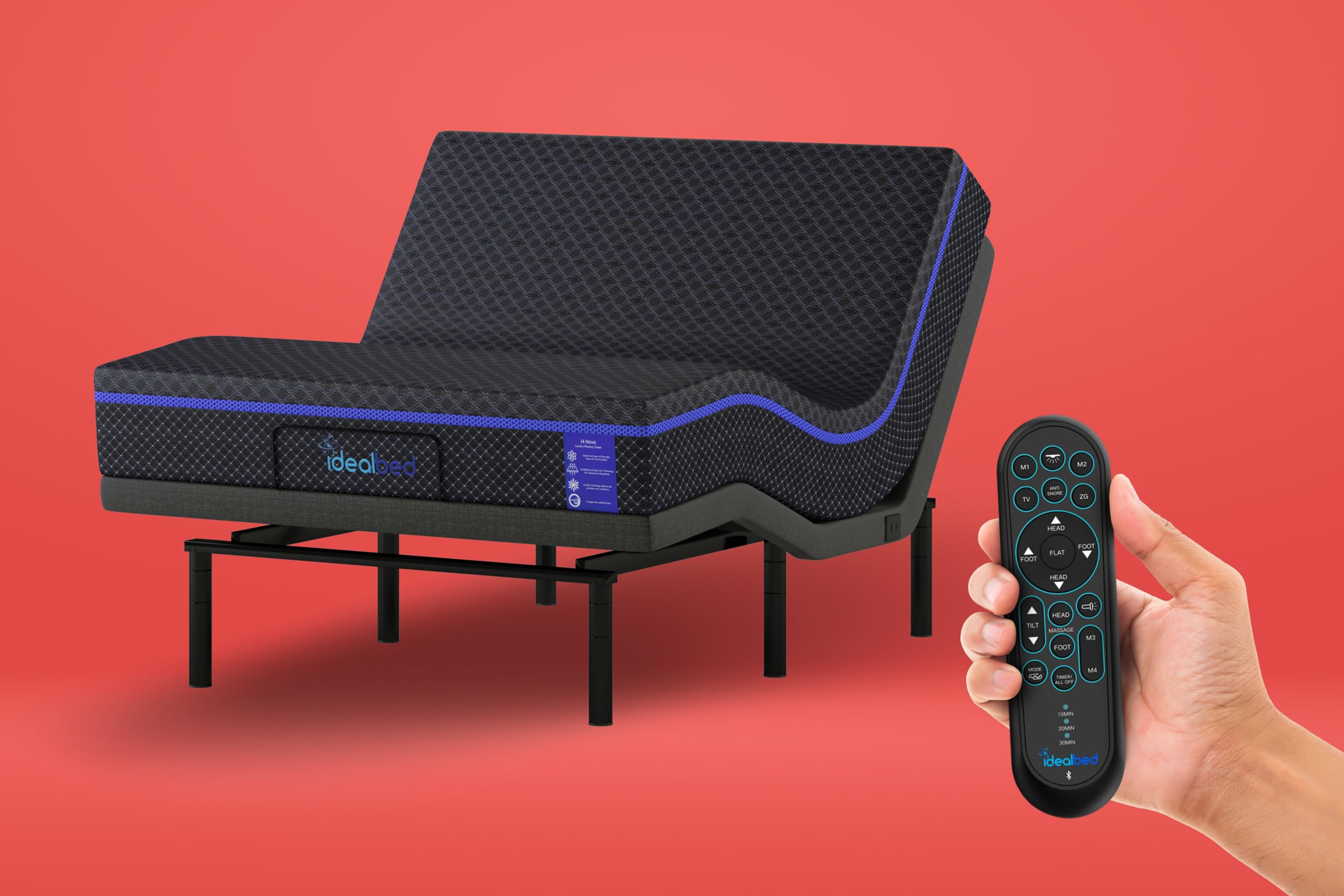 iDealBedG4 Nova Memory Foam Mattress + 6i Custom Adjustable Bed Sleep System, Comfort, Cooling & Support, Advanced Silent Operation, Pillow Tilt, Wallhugger (Medium Soft, Queen)