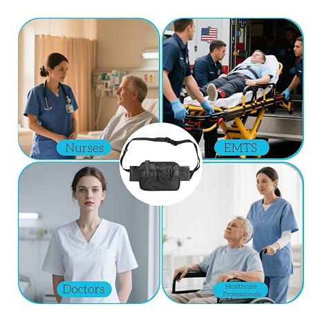 Nursing Waist Bag,Nurse Fanny Pack,Medical Organizer Belt Adjustable Waist Strap/Multi Compartment Suitable for Stethoscopes,Bandage,Scissors and Other Supplies (Black)