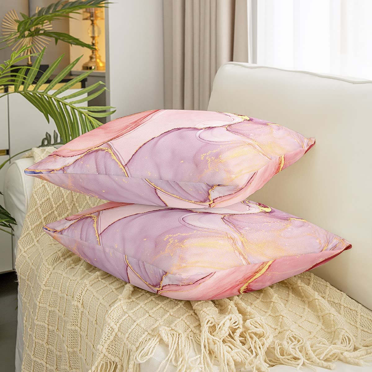Hamur Set Di 2 Federe Per Cuscini Mila 50x50 Cm - Ecru - Morbide E Resistenti Con Cerniera Invisibile - Perfette Per Divano E Camera Da Letto