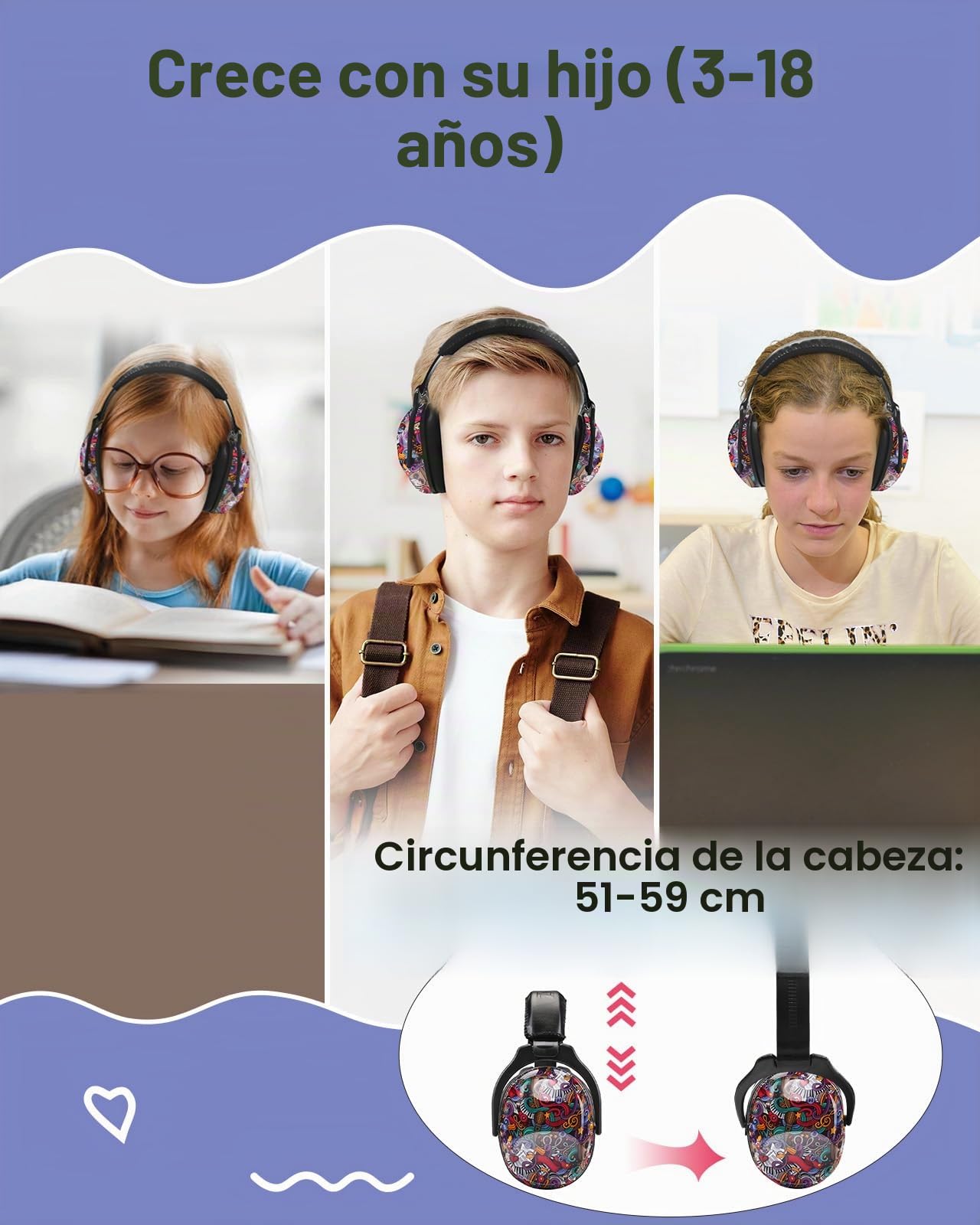 ZOHAN 030 Protección Auditiva para Niños, Orejeras Ajustable SNR 25 dB Cómodas para Conciertos Fiestas Actividades Escolares Estudiantes de Primaria,Reducción de Ruido para Niños Sensibles