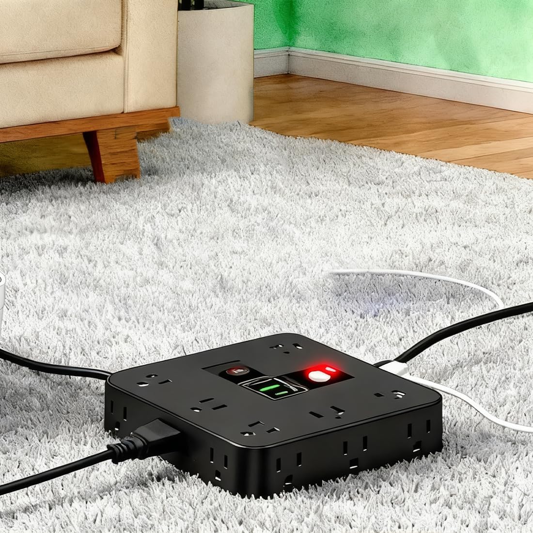 16-in-1 Power Strip with Switch & Surge Protection, 2026 New 16 in 1 Power Strip Surge Protector, Versatile Flat Plug Surges Protector with 12 Ac Outlets & 3 USB, for Home Office Dorm (Black)