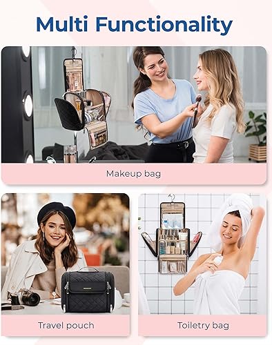 Miniatura 4 de BAGSMART Neceser de viaje, bolsa de maquillaje de gran capacidad, bolsas de cosméticos para mujeres con gancho para colgar, resistente al agua para