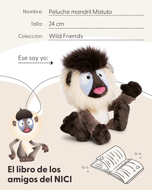 Foto 6 de 7 de NICI Peluche Mandril Matuto, 24 cm, Gris - 62740