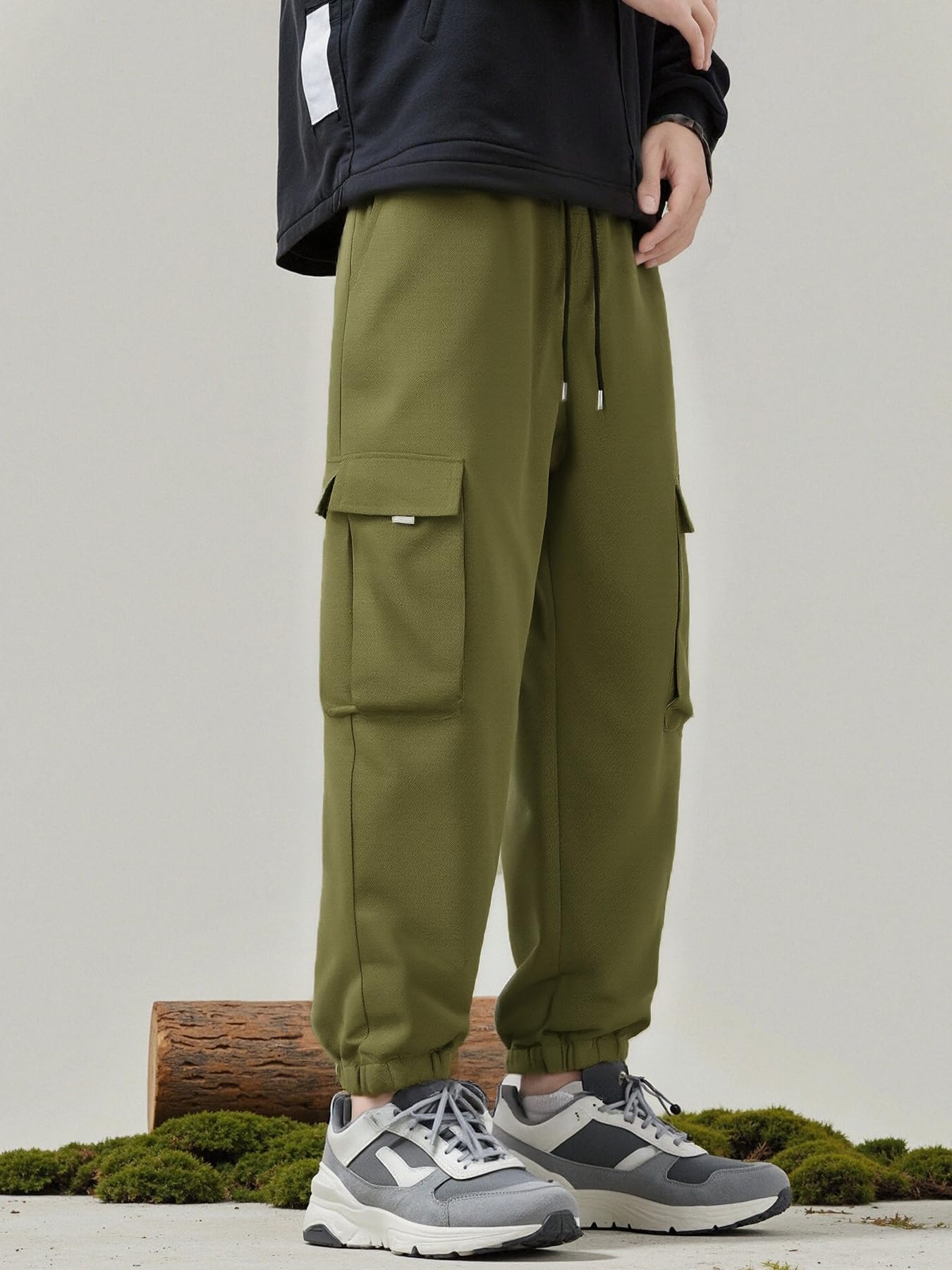 Men's Cargo Pants with Drawstring Elastic Waist, Multi-Pocket Design, Durable Work Pants for Young Men, Outdoor & Casual Wear