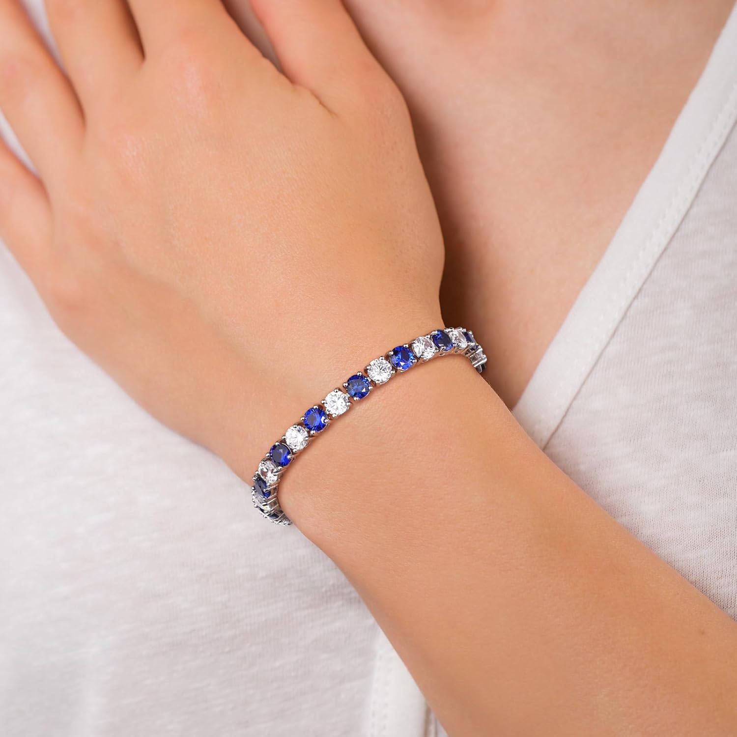 Luxury White Gold Sterling Silver 5mm Wide Cubic Zirconia and Birthstone Tennis Bracelets for Women Birthday Wedding Everyday, 7.25" - Image 4