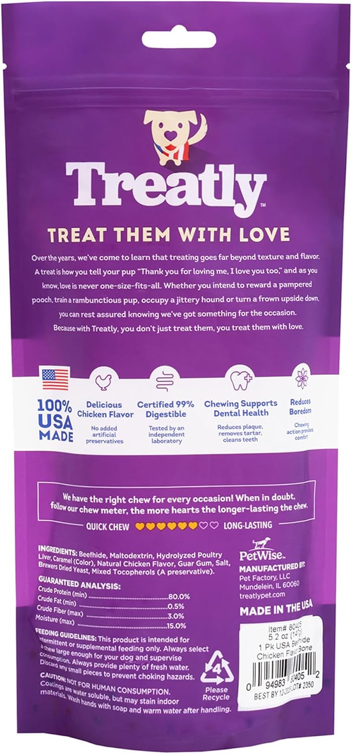 USA Beefhide Bones 9-10" Dog Chew Treats - Chicken Flavor, 1 Count/4 Pack
