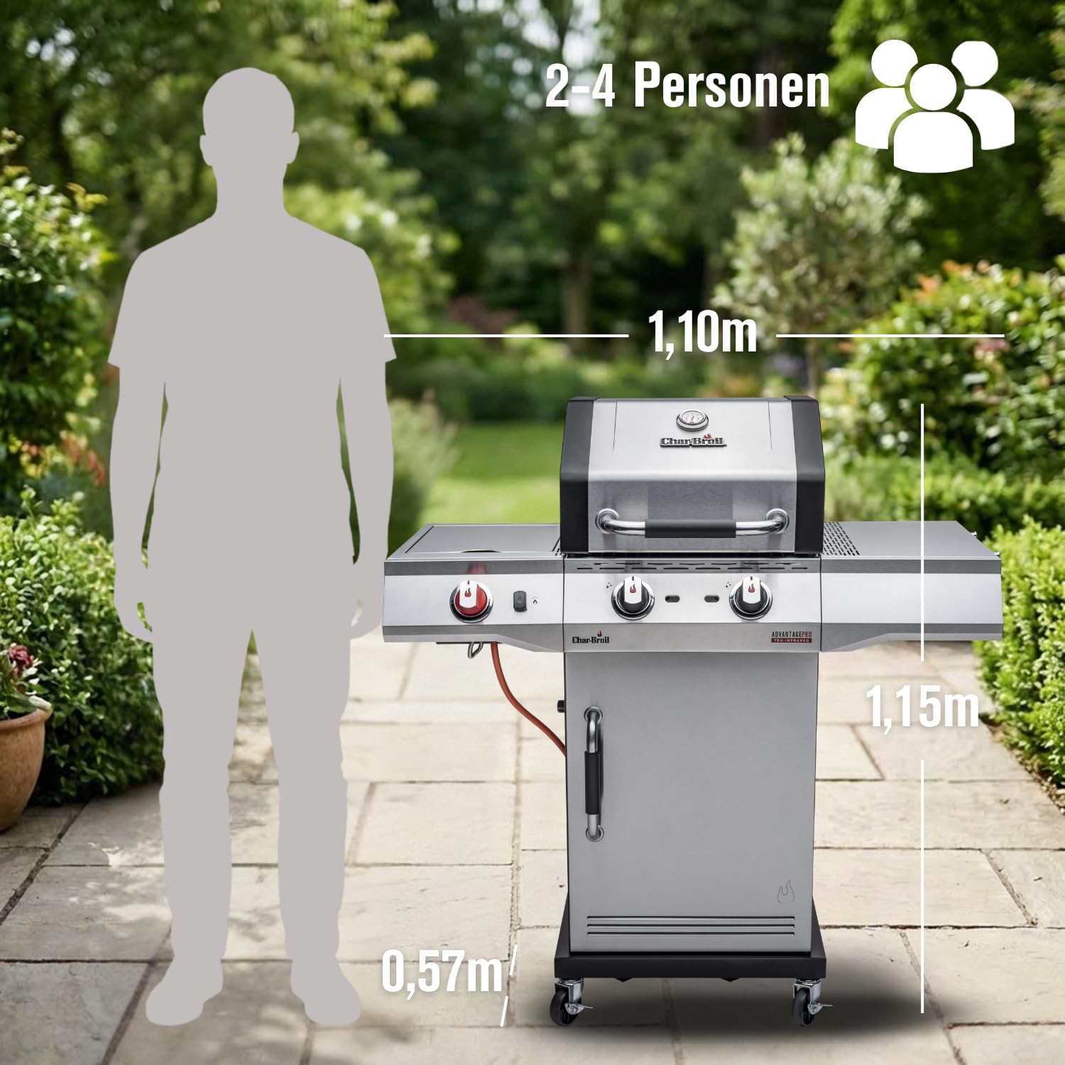 Char-Broil Gasgrill Advantage PRO S - 2 Brenner, TRU-Infrared Technology, 900°C Sear-Brenner, Gusseisen Roste - Ideal für draußen, Garten, Terrasse