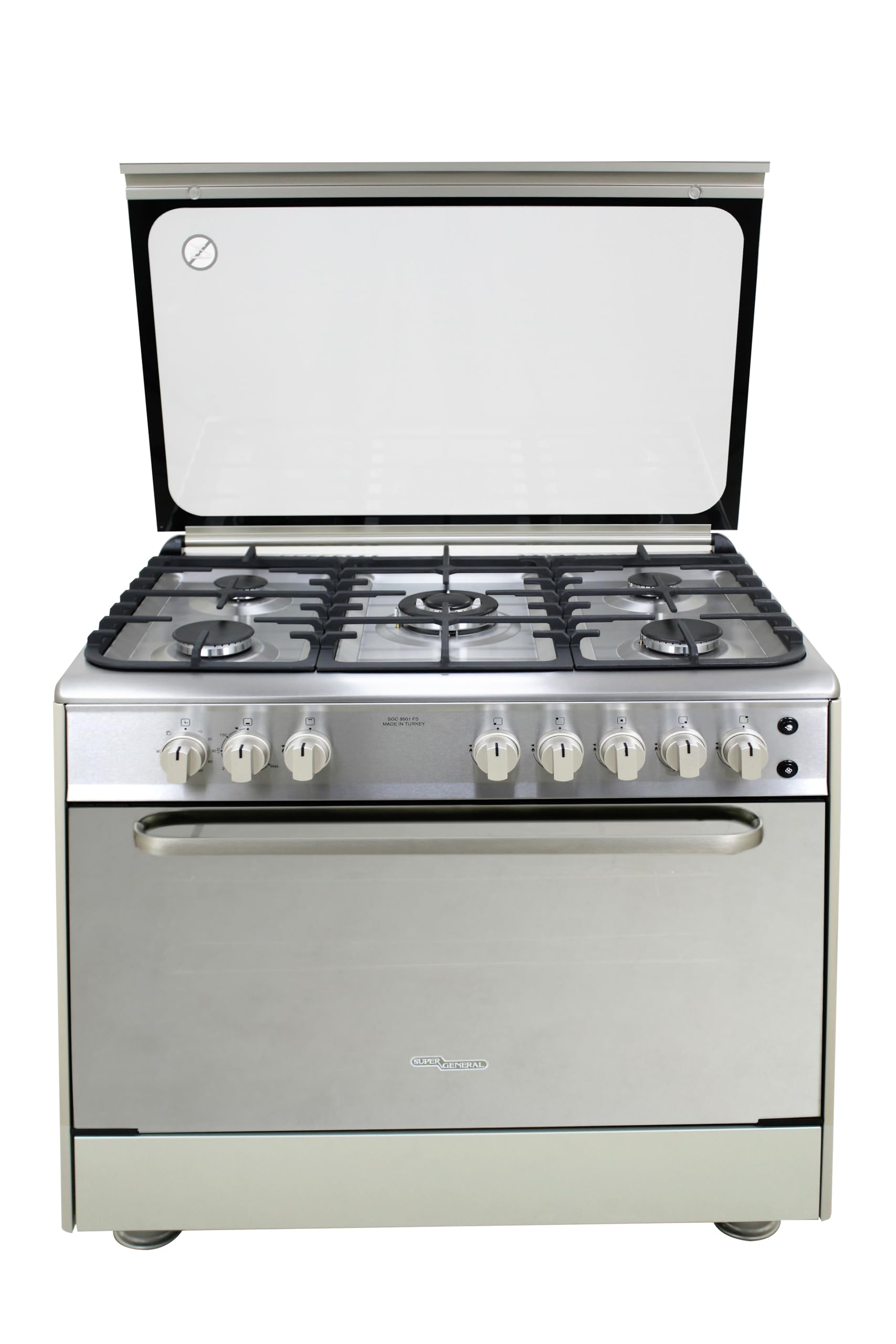 90 x 60 cm Freestanding Gas Cooker, Double Cast Iron Grid, Turbo Fan, Cooling Fan, Dish Warmer, Wire Rack System, Cooling Fam, Dish Warmer, Stainless Steel, 90x60x85(WxDxH), Silver