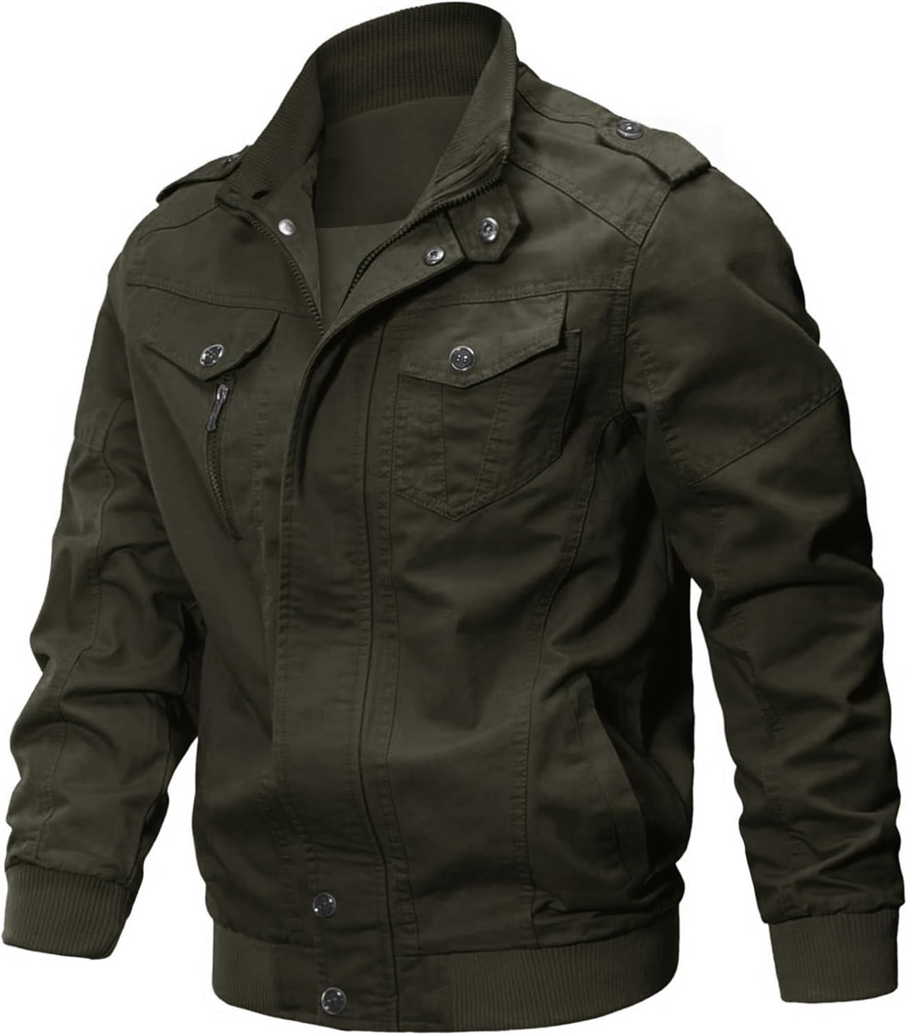 CRYSULLY Men's Cotton Military Jacket Lightweight Casual Windbreaker Stand Collar Bomber Jackets Coat with Multi Pockets - Image 4
