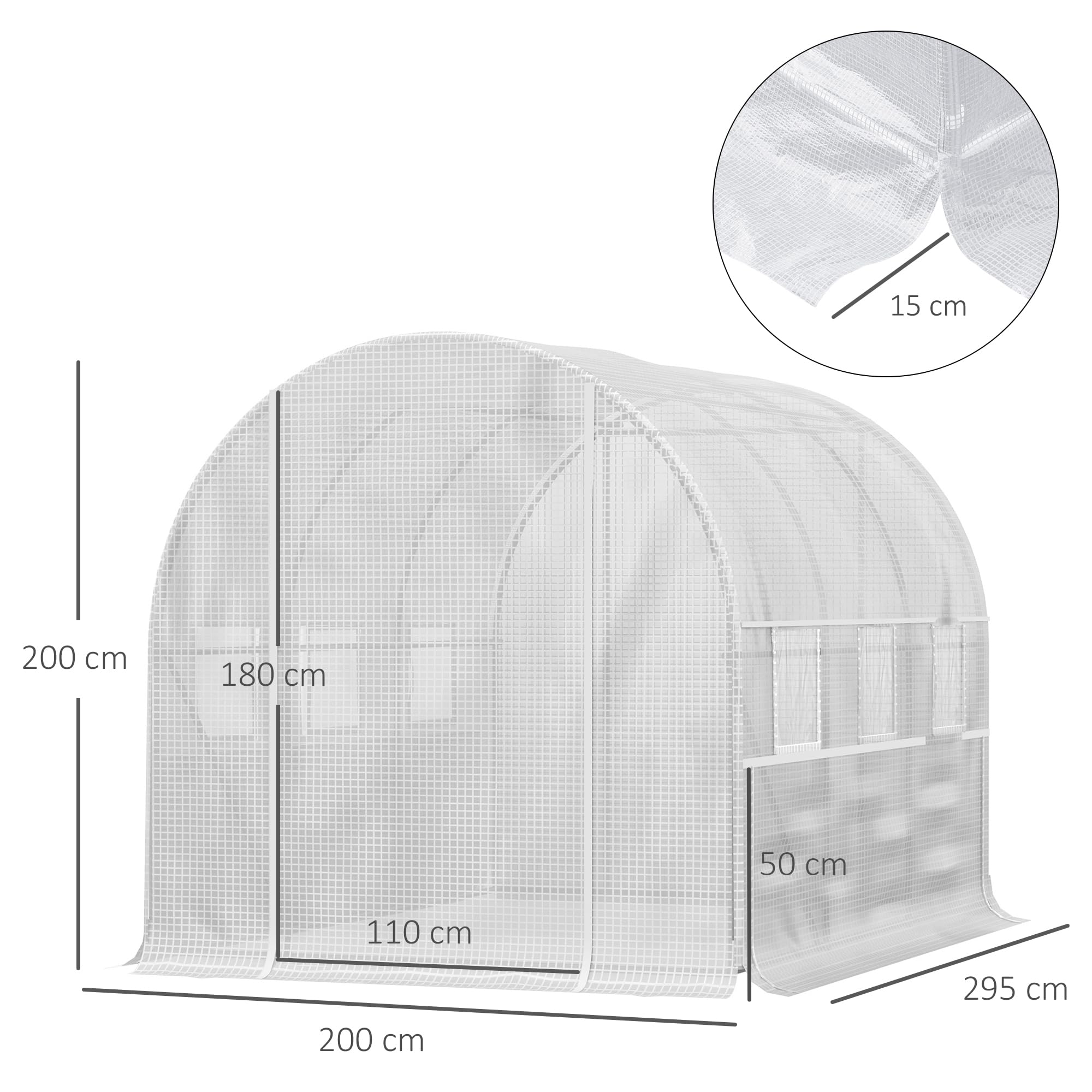 Outsunny Serra da Giardino a Tunnel 3x2x2 m con Porta Avvolgibile e 6 Finestre a Rete, Serra per Orto con Struttura in Acciaio e Copertura PE, per Orto Verdure Fiori Frutta, Anti UV, Bianco