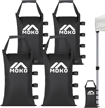 MoKo 120 LBS Zipper Top Sand Bags for Canopy Legs Set of 4, Without Sand, Windproof Weight Bags with Silicone Handle for Gazebo Leg, Pop Up Canopy Tent Weights, Sandbags for Weight, Black