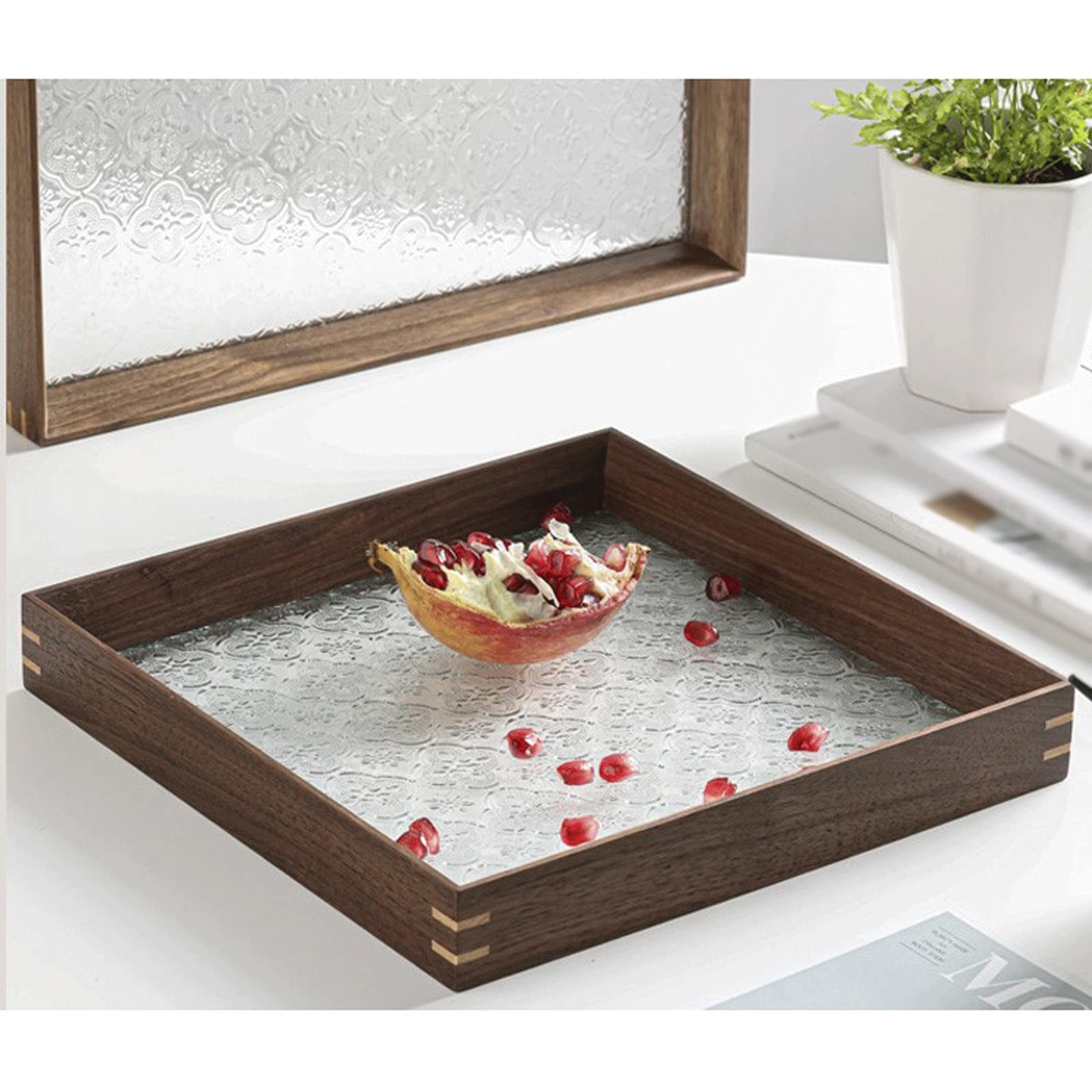 Bandeja Bandeja de Madera Bandeja de Cristal Bandeja Rectangular Bandeja Retro Caja de Bandeja de Servir Bandeja de Bandeja Multifuncional Bandeja Antideslizante (Size : A)