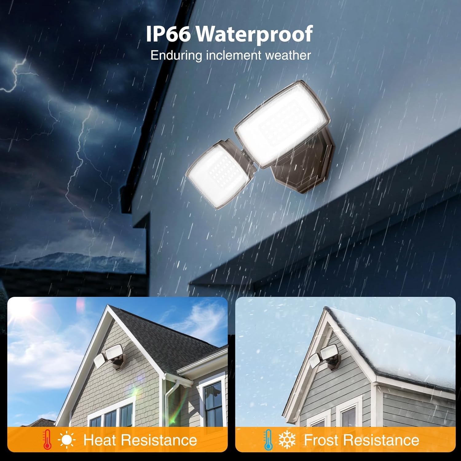 Onforu 3200LM Flood Lights Outdoor, 32W 6500K LED Security Light Switch Controlled, IP66 Waterproof Outdoor Lights, Wall Mount Exterior Flood Light with 2 Adjustable Heads Floodlights Outside
