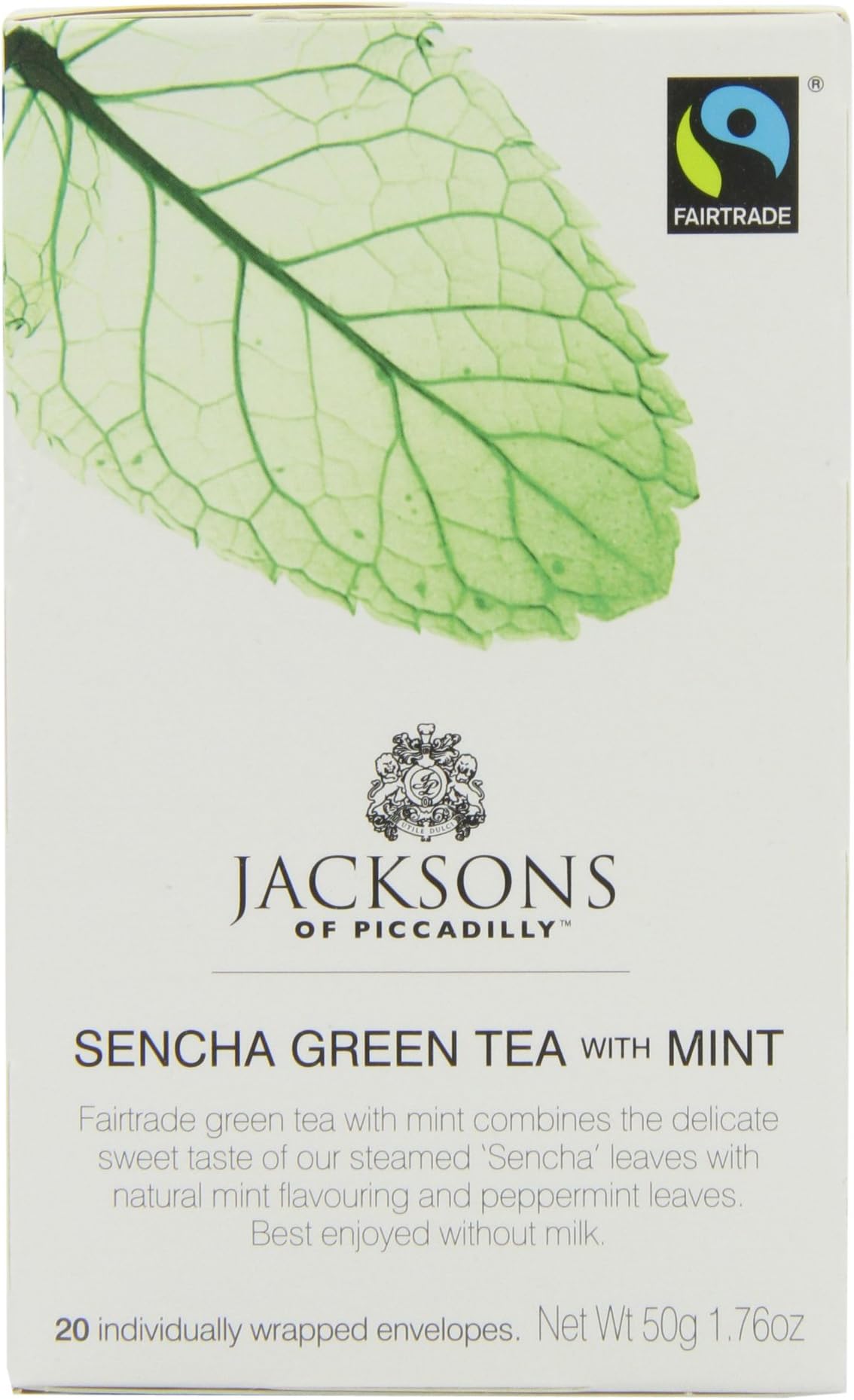 Jacksons of Piccadilly Fairtrade Sencha Green with Mint 20 Teabags (Pack of 8, Total 160 Teabags)